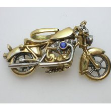 Unique Custom Made 14k Gold Diamonds Rubies Sapphires Harley Davidson Pendant