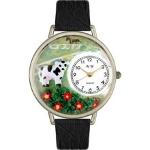 Unisex Cow Black Skin Leather and Silvertone Watch in Silver ...