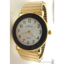 Unisex Mens Stainless Steel Expansion Stretch Band Gold Tone Watch 9268