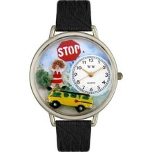 Unisex School Bus Driver Black Skin Leather and Silvertone Watch ...