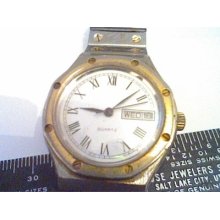 Unusual Roman Number Dial Day Date Quartz Watch With Original Band