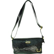 Vecceli Italy Crocodile Skin Embossed Black Sling Handbag De