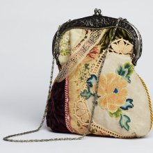 Victorian antique lace and velvet purse with metal handles