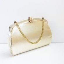 Vintage 1950s Gold Lame Frame Clutch Evening Bag Purse