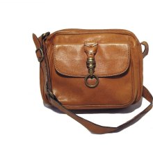 Vintage 1970s Camel Calfskin Saddle Shoulder Bag