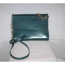 Vintage 1980s Green Clutch Purse Gold Straps