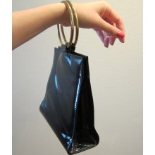 Vintage 60s Black Patent Leather Hoop Bangle Style Purse/Clutch