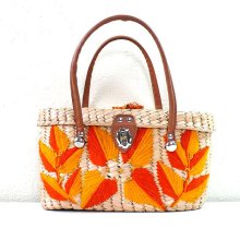 Vintage 60's Woven Straw Embroidered Bucket Purse