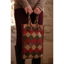 Vintage 70s two side hippie//boho style patchwork red wine handbag