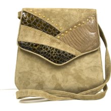 Vintage 80s Tan Suede Studded Crossbody Purse