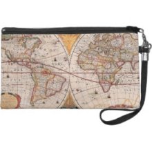 Vintage Antique Old World Map Design Faded Print Wristlet Clutches