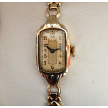 Vintage Art Deco Ladies Hamilton Watch Circa 1943 10k Gold Working Well Rare 'Blued Hands' Swiss Made