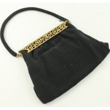 Vintage Beaded Black Handmade Purse Handbag Bag E Grillot Rhinestone