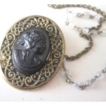 Vintage black mourning pendant necklace MADAME