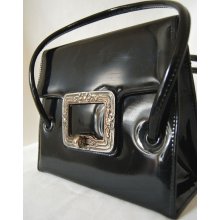 Vintage Black Patent Handbag with Buckle 1950-60s