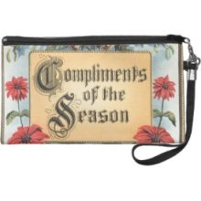 Vintage Christmas, Compliments of the Season Wristlet Purse