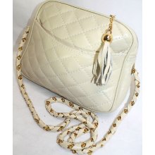 Vintage Cream Quilted Leather Shoulder Bag