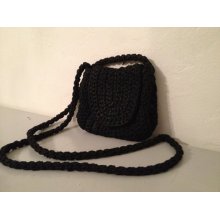 Vintage Crochet Woven Black Cute Shoulder/ Small/ Bag/ Purse