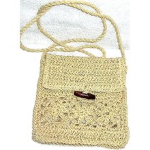 Vintage Crocheted Raffia Purse Shoulder Bag 1980s TREASURY ITEM