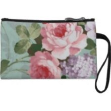 Vintage Elegant Pink Red Roses Wristlet Purse