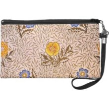 Vintage Floral Pattern in Blue and Yellow Wristlet Clutch