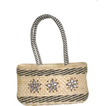 Vintage Floral Straw Woven Satchel Shoulder Tote Bag