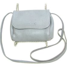 Vintage Gray Grey Leather Cross Body Bag. Travel Shopping Pouch. String Bag. Soft Leather. Zippered With Flap. Mini Messenger Bag.