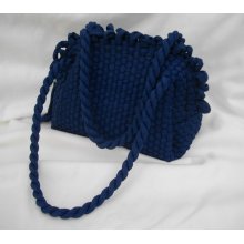 VINTAGE Handbag Small Woven Purse Dark Blue Woven Nylon Pocketbook Bag BOHO - Nylon - Bright Blue