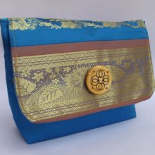 Vintage indian traditional, designer sea blue silk clutch- Ready to ship