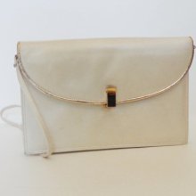 Vintage Jay Herbert Ivory leather and gold clutch cross body purse