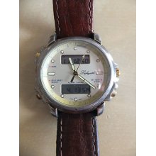 Vintage Lafayette Man Dual Time Analog & Digital Quartz Watch Leather Strap