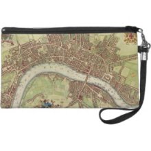 Vintage Map of London (17th Century) Wristlet Purses