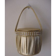 Vintage Metallic Gold Rhinestone Round Box Evening Bag Purse Handbag