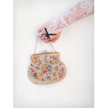 Vintage Needlepoint Tapestry Handbag, Antique1930s Romantic Floral Handmade Clutch