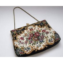 Vintage Purse Tapestry Bag Black Evening Bag Du Val Brocade Clutch