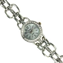 Vintage Retro Round Crystal Bezel Silver Tone Link Chain Band Bracelet Watch