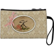 Vintage Rose Damask Wristlet Purse