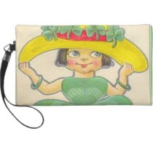 Vintage Shamrock Girl St Patrick's Greeting Card Wristlet