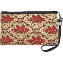 Vintage Skulls and Roses Wristlet