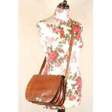 Vintage The Bridge Rich Tan Brown Leather Chunky Saddle/satchel Shoulder Bag