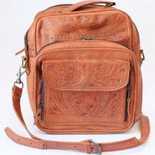 vintage TOOLED leather cross body carry all