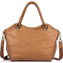 VIVILLI Leather Classic Front Logo Shoulder Handbag-Khaki ...