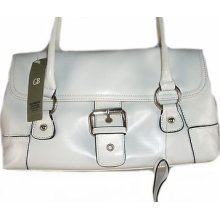 W459 Giani Bernini 'glazed' White Leather Satchel Handbag Flapover Purse