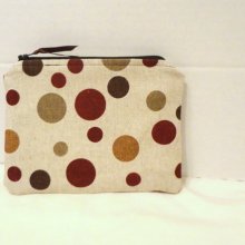 wallet, clutch, small zipper pouch in brown, red polka dot without strap