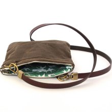 Waxed Canvas Pocket Bag - Small cross body bag - Emerald green lining