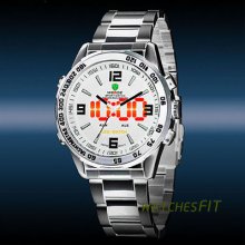 Weide Double Movement Analog Led Digital Dual Time Stainless Steel Sports Watch