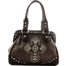 Western Rhinestone Laser-cut Cross Medium Satchel Purse Handbag Black +3colors