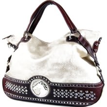 Western Style Horse Emblem Studded Rhinestone Classic Hobo Handbag Gold