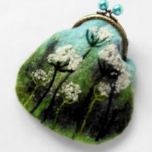 Wet Felted Field grass coin purse bag frame metal closure Handmade Ready to Ship with ift for her