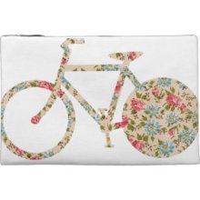 Whimsical cute and girly floral retro bicycle Travel Accessories Bag